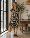 Leaf Pattern Short Sleeve Collar Dress