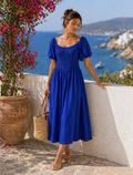 Puff Short Sleeve Shirred Dress