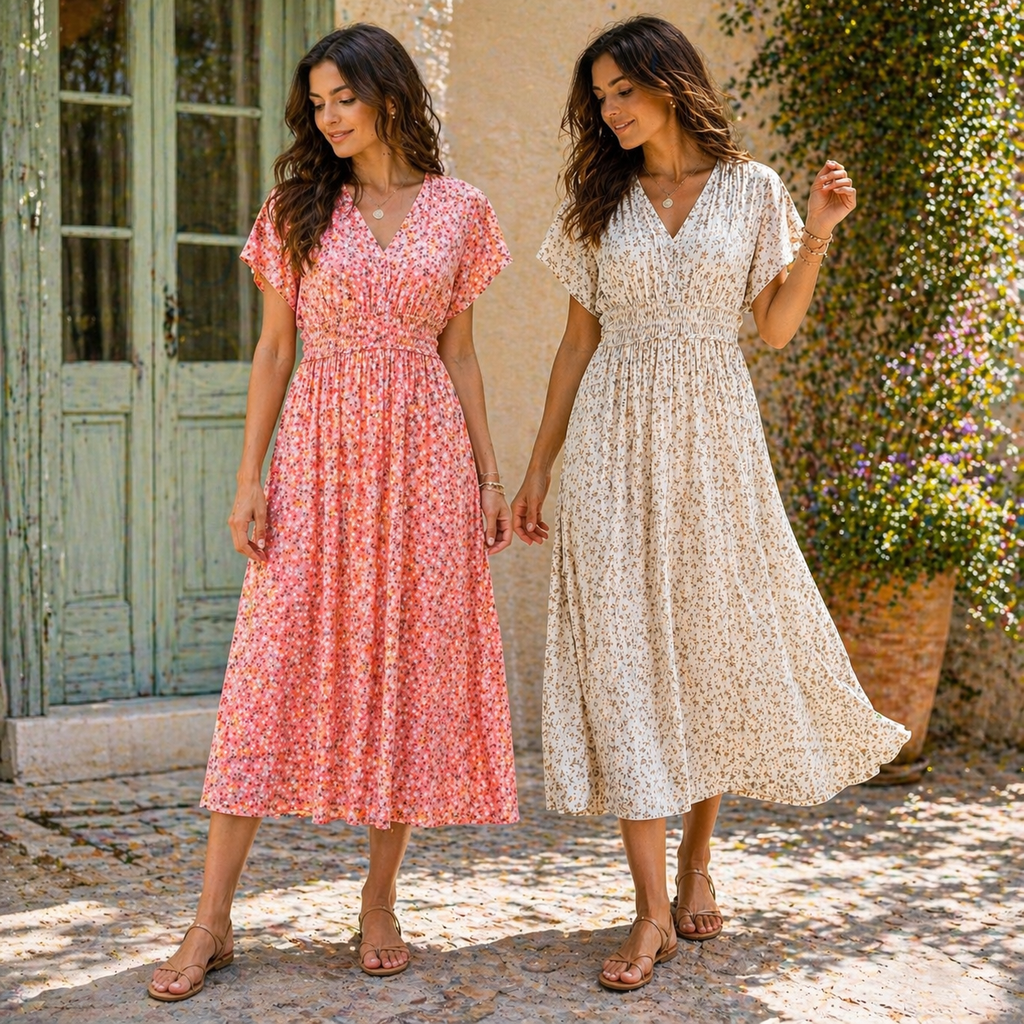 Floral Print V-neck Short sleeve Dress