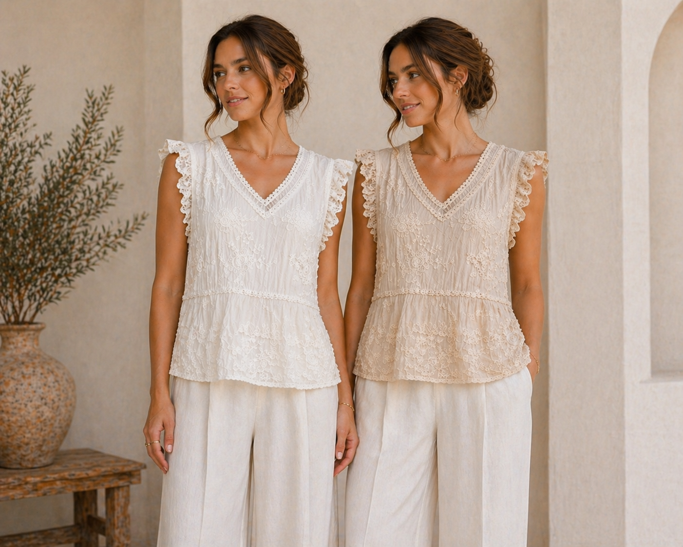 Frill Sleeve Embroided Vest Top