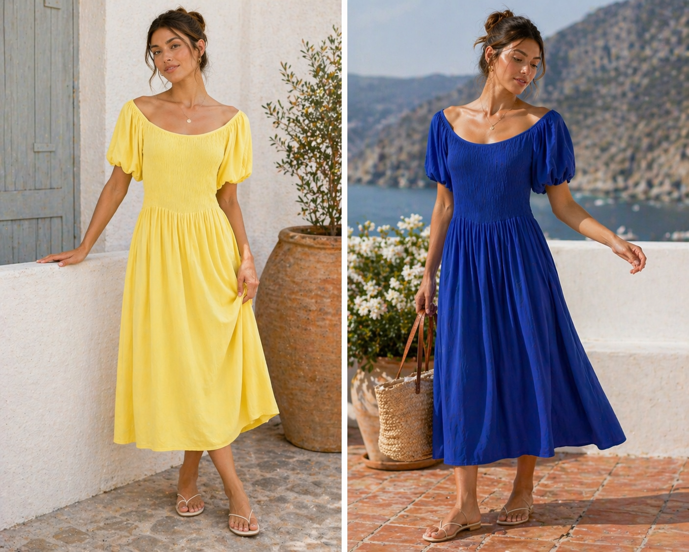 Puff Short Sleeve Shirred Dress