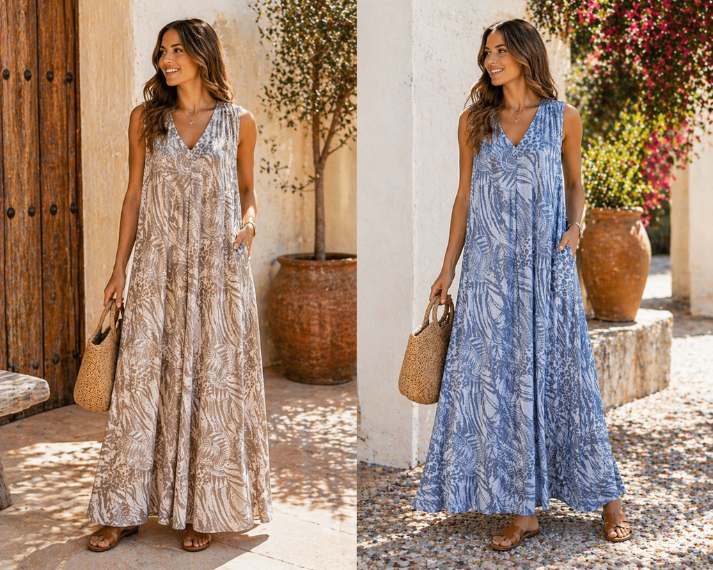 Sleeveless Animal Print Maxi Dress
