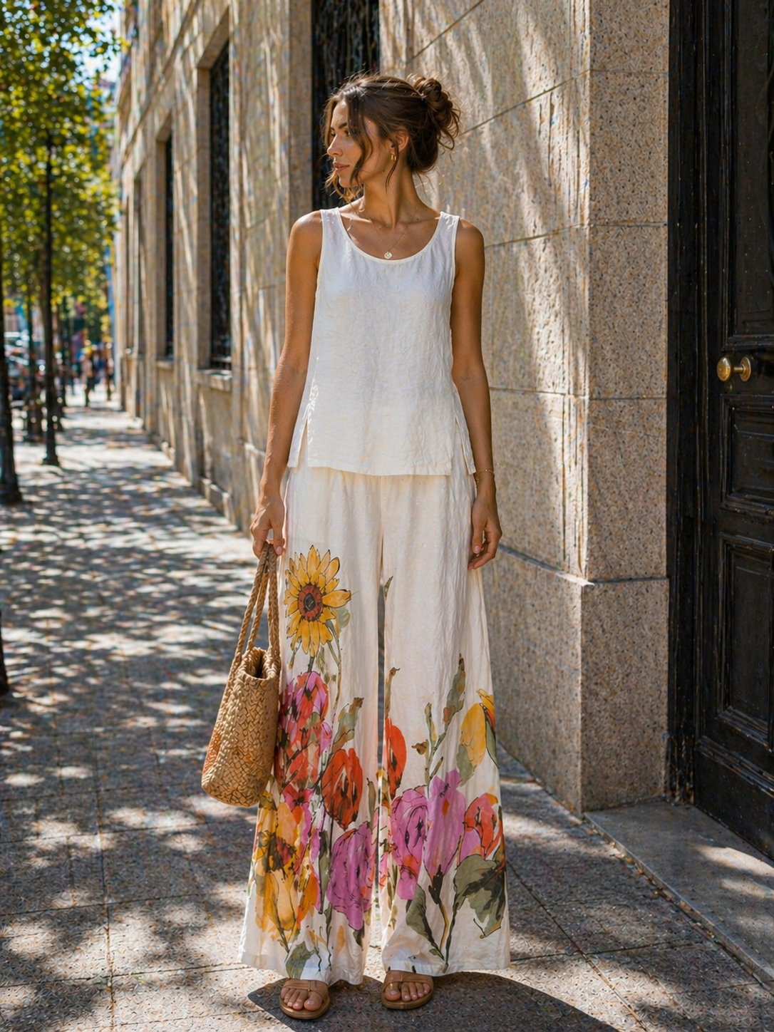 Bold Flower Pattern/ Sleeveless Top  Coord