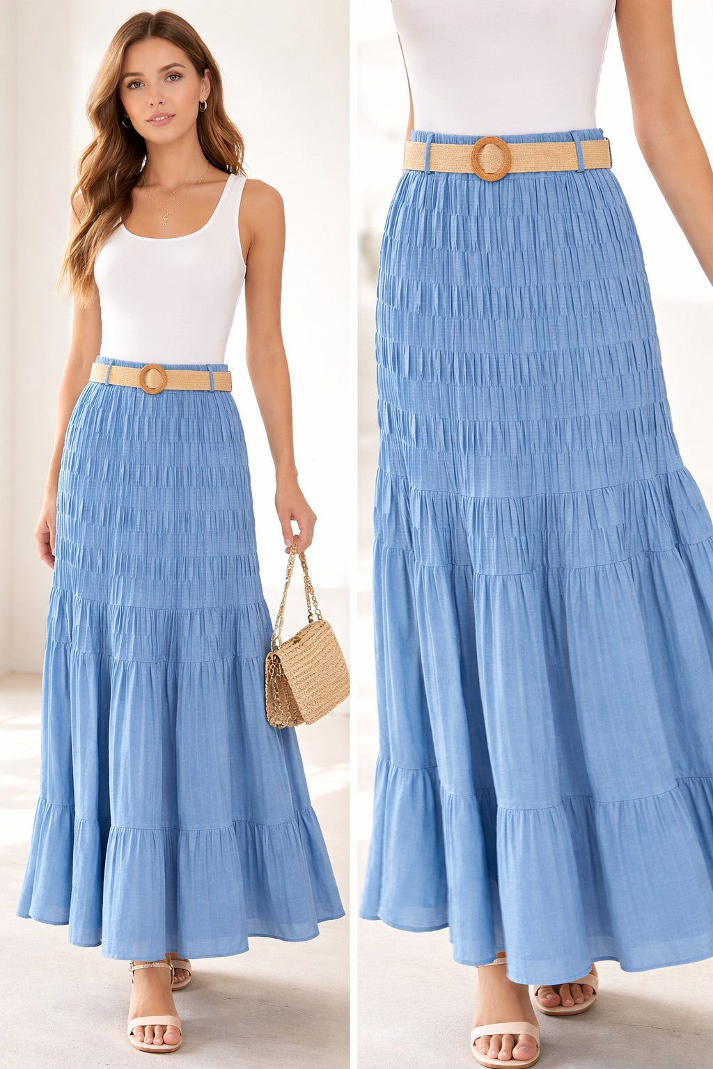 Pleat A-line Maxi Skirt