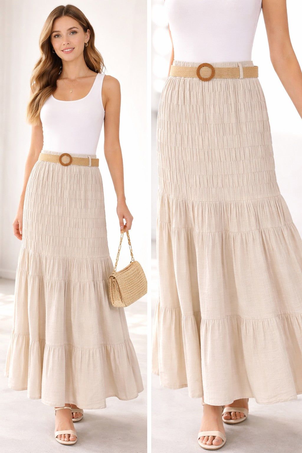 Pleat A-line Maxi Skirt