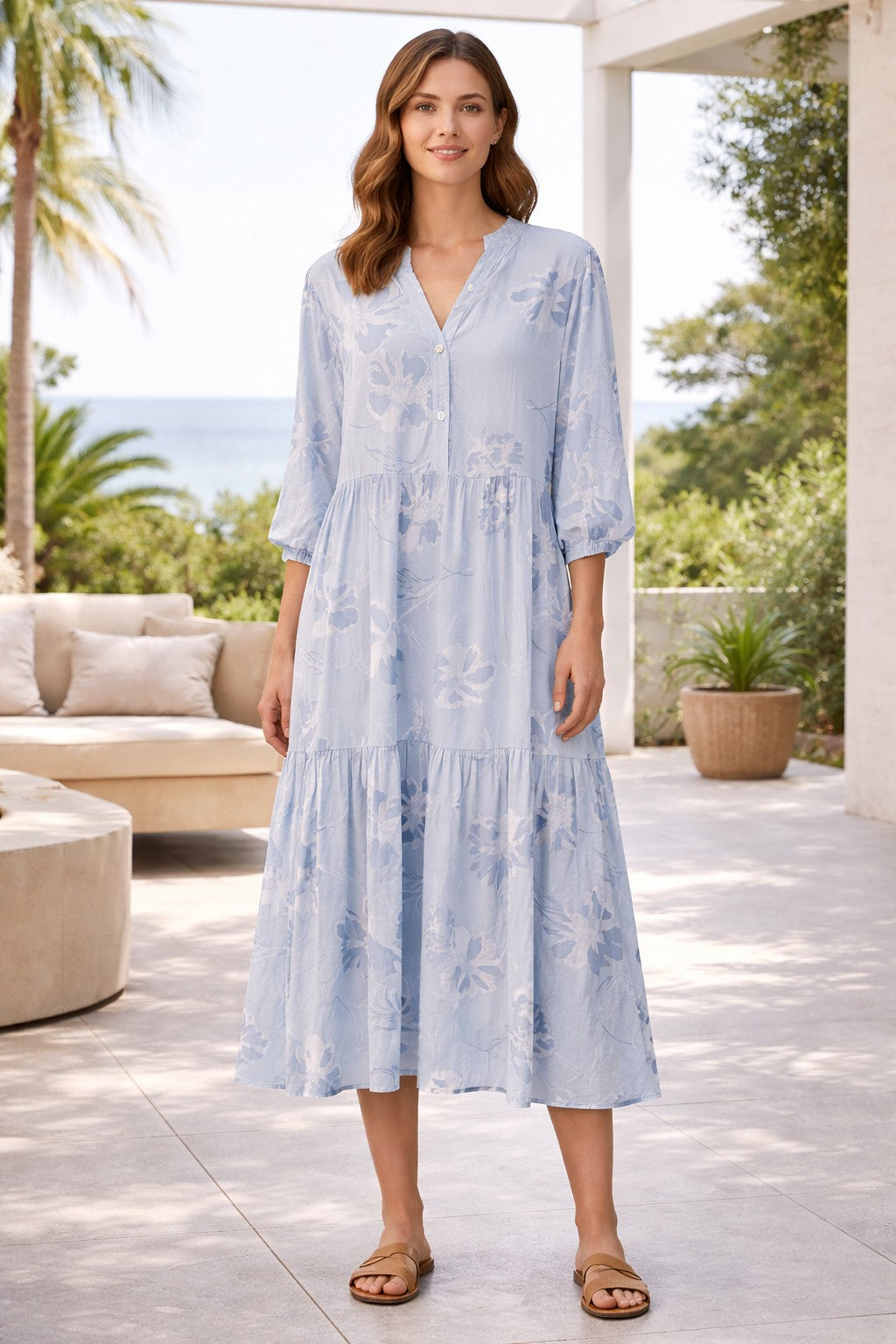 Leaf Flower Tiered Dress