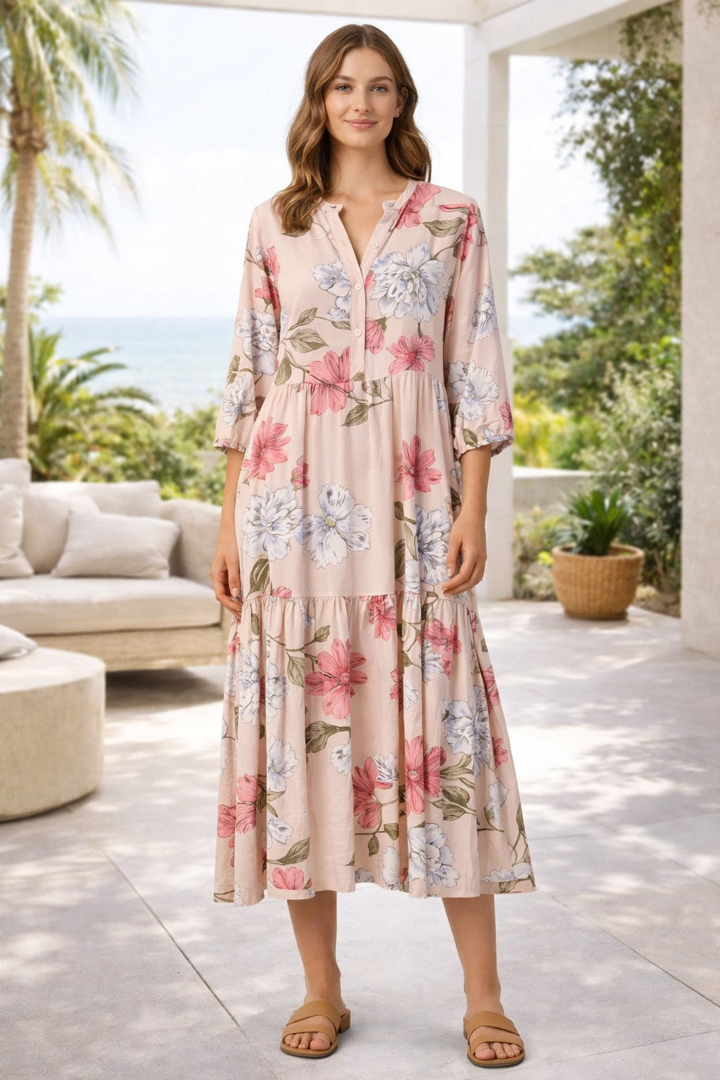 Flower Patterned Smock Dress
