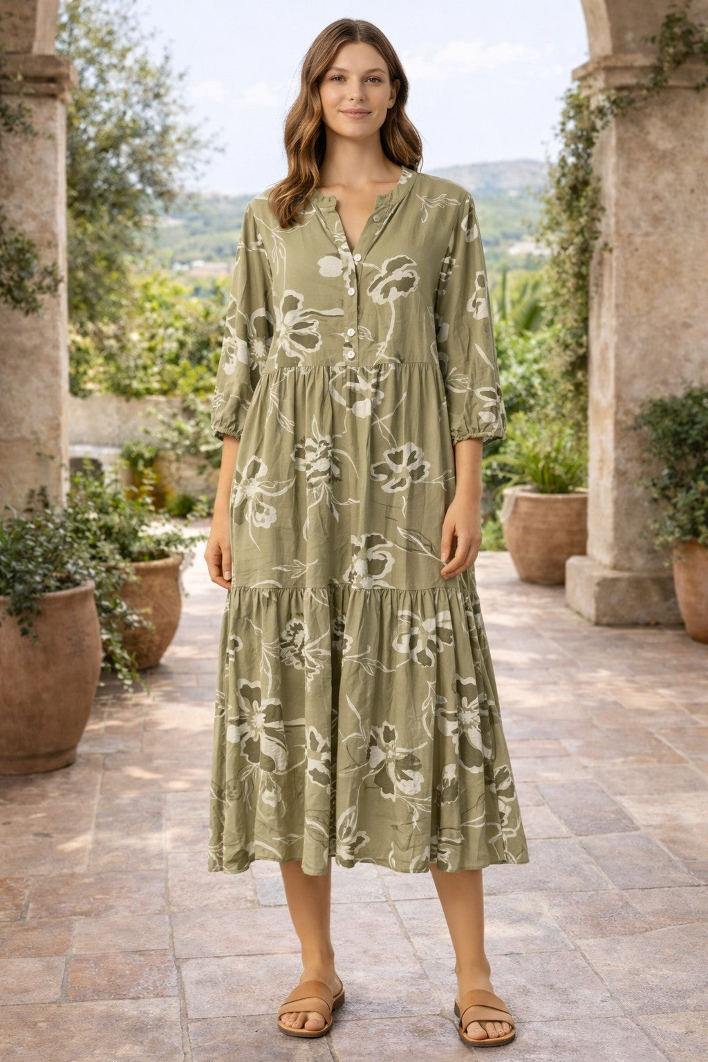 Leaf Flower Tiered Dress