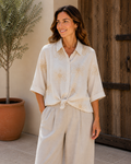 Linen Look Front Tie Top Blouse