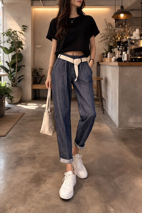 Denim Look Trouser with Belt