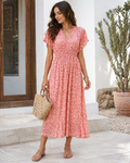 Floral Print V-neck Short sleeve Dress