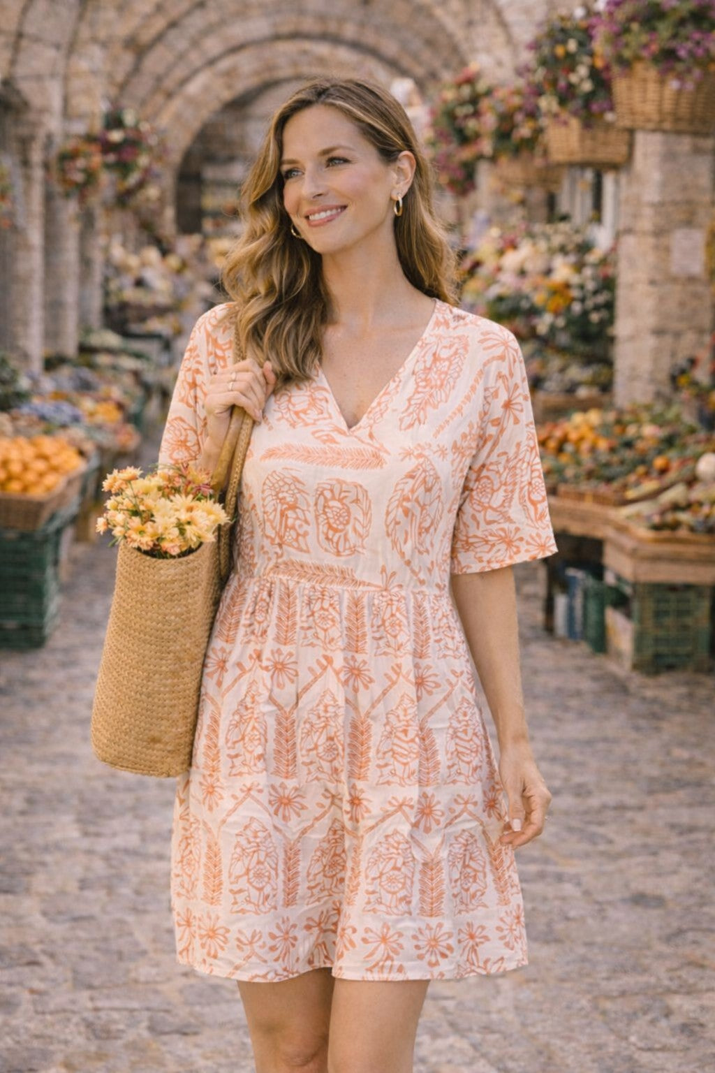 Aztec Patterned V-neck Dress