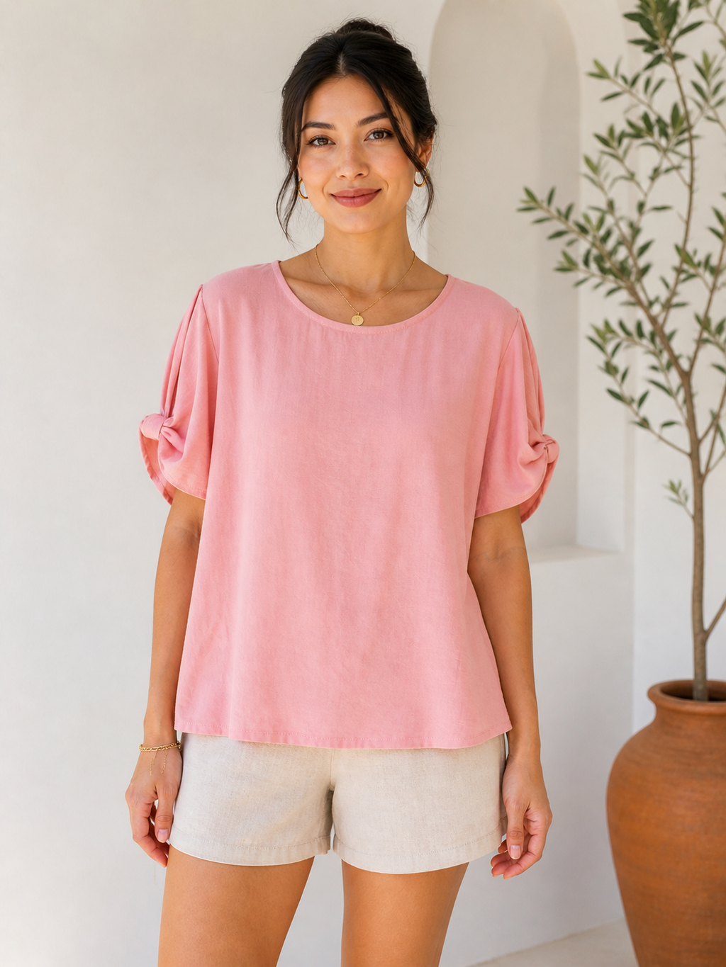 Open Knot Sleeve Blouse