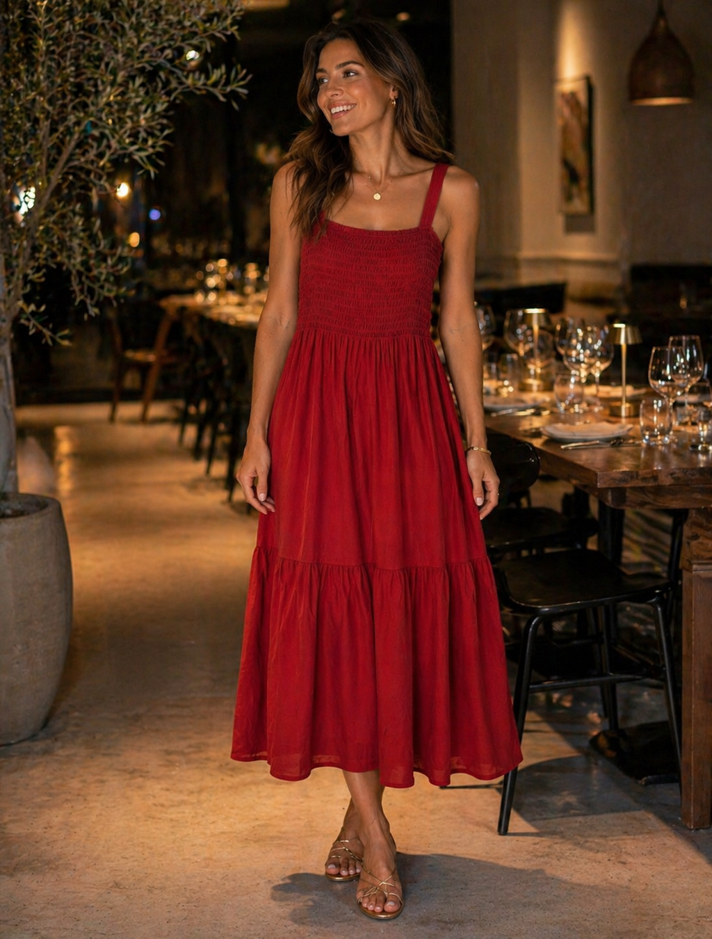 Strappy Shirred Tiered Dress