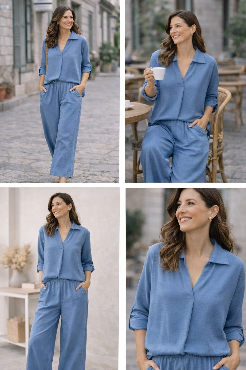 Tie Waist Trouser & V neck Blouse Coord Set