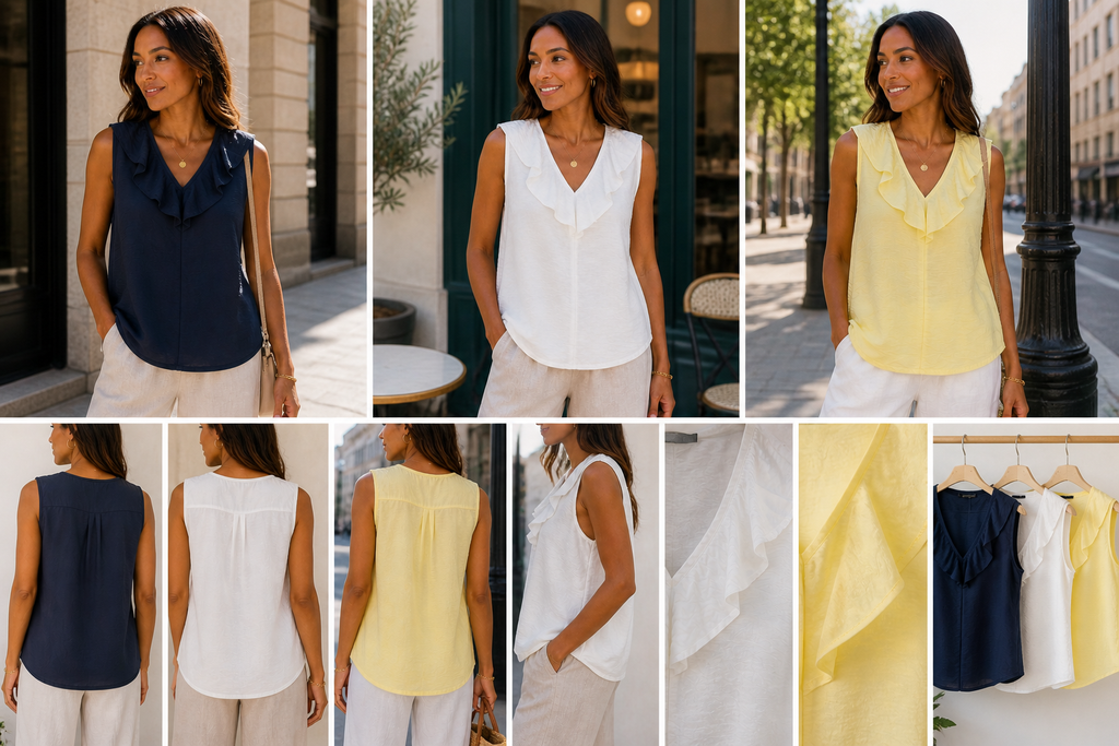 Ruffle V-neck Sleeveless Blouse