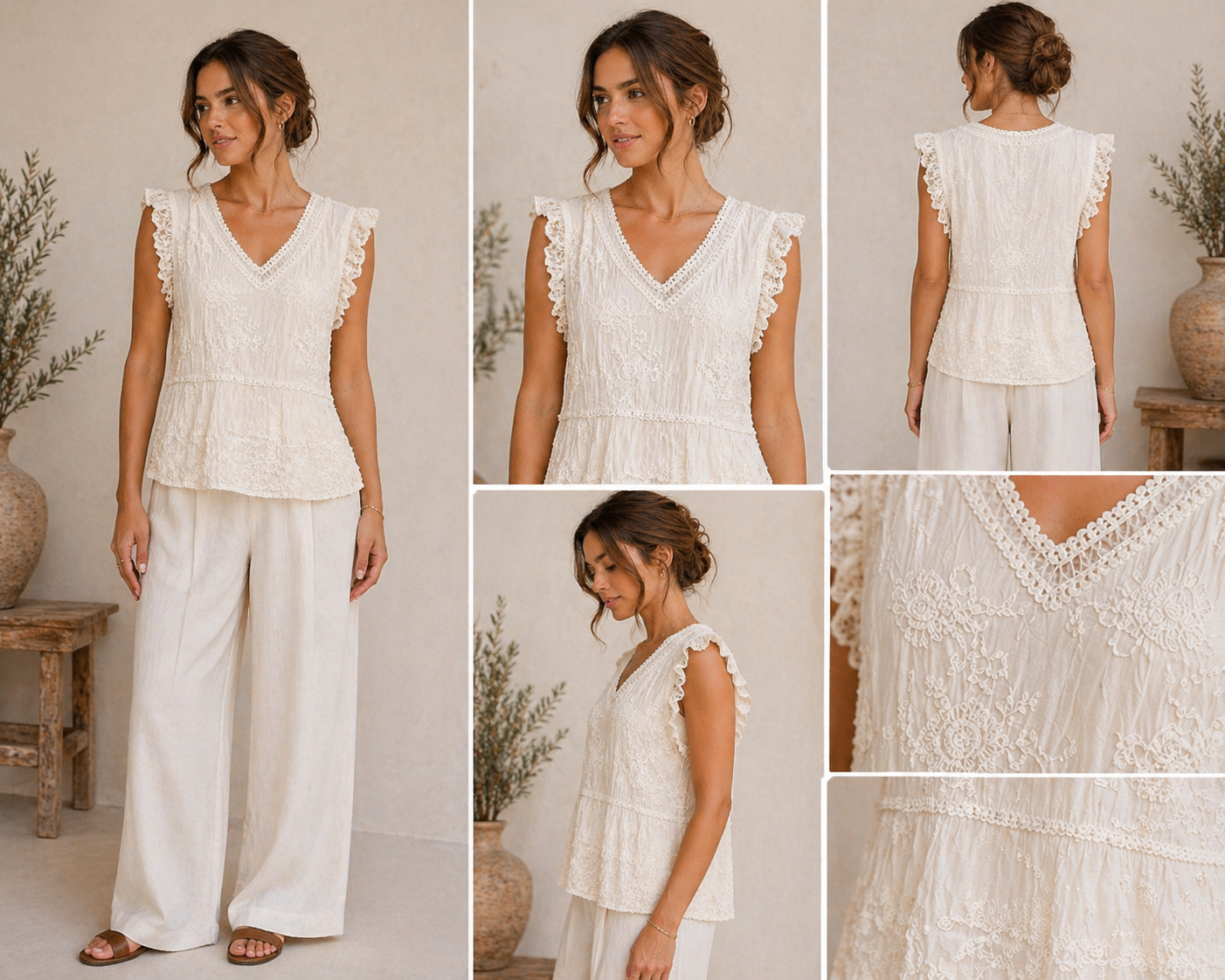 Frill Sleeve Embroided Vest Top