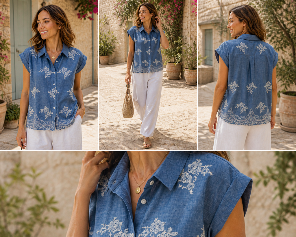 Short Sleeve Embroidered Button Shirt