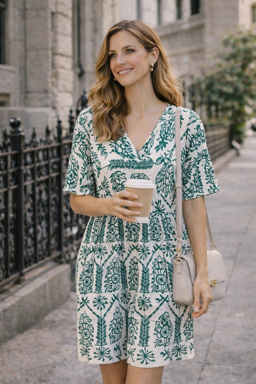 Aztec Patterned V-neck Dress