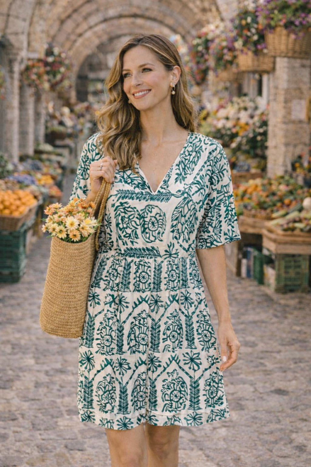 Aztec Patterned V-neck Dress