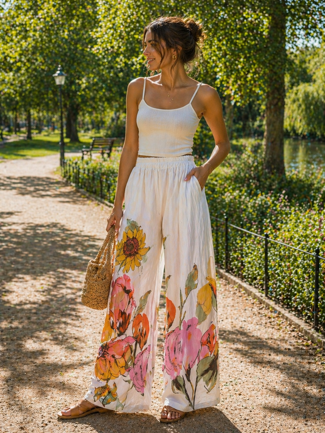 Bold Flower Pattern/ Sleeveless Top  Coord
