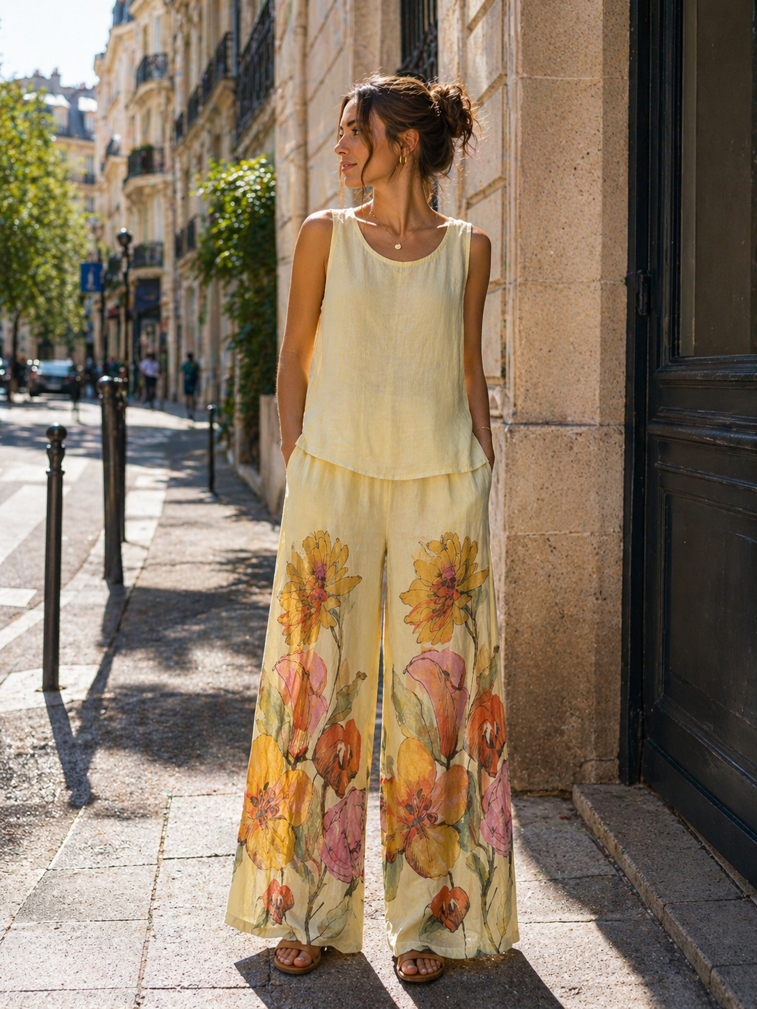 Bold Flower Pattern/ Sleeveless Top  Coord